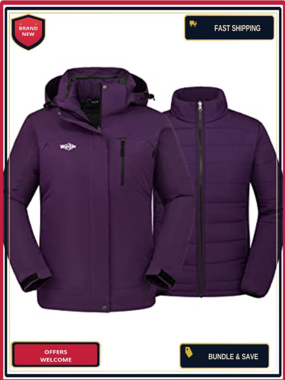 Women's 3-in-1 Ski Jacket Waterproof Insulated Winter Coat Windproof Hooded